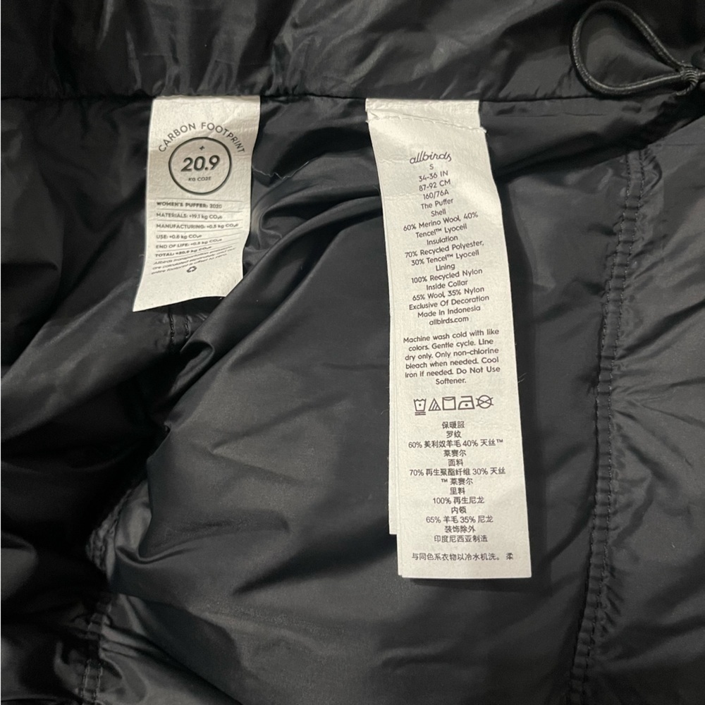 NWT Allbirds Trino Puffer Jacket Charcoal Grey Women’s Size Small Merino Wool - Picture 6 of 9